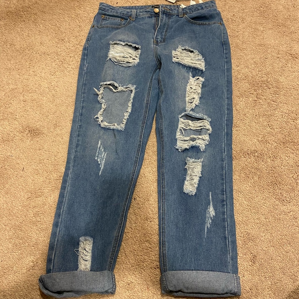 Boyfriend Style Distressed Denim Jeans